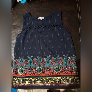 Patterned blue tank blouse